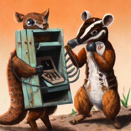 a numbat calling another numbat through an old rotate phone