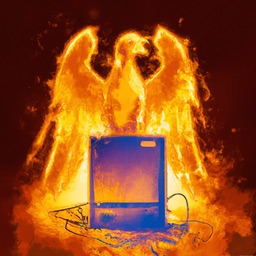 A phoenix rising from a computer screen