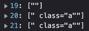 The payload with a single parameter ‘class’ which holds a class called ‘a’ or is empty.