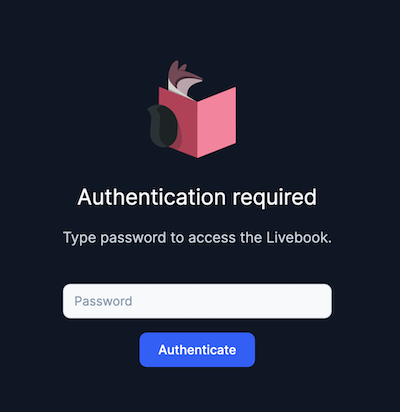 The password prompt of the Livebook