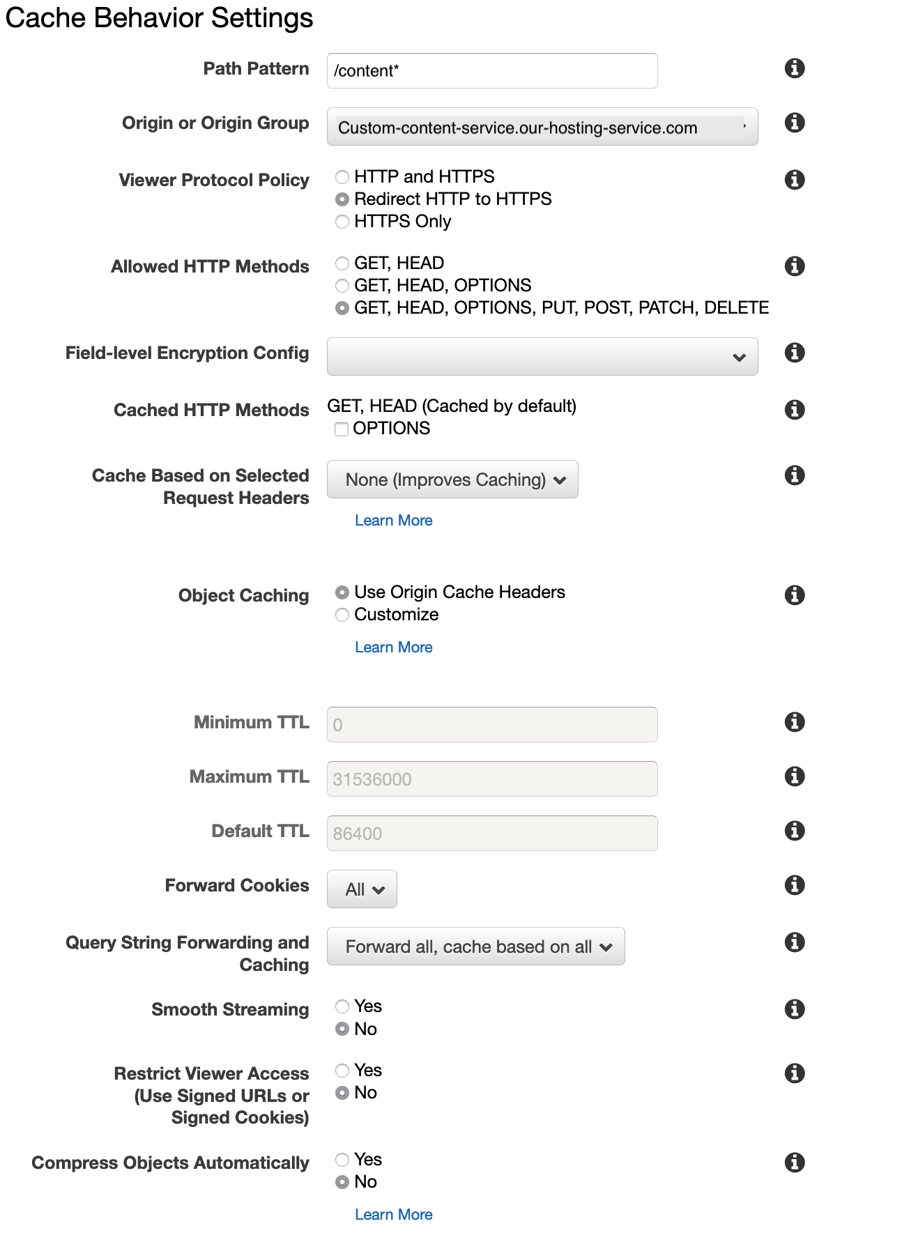 Cache Behavior Settings